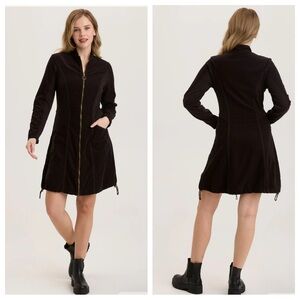 NWT Wearables by XCVI Uzma jacket dress black full zip stretchy corduroy sz L